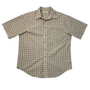 Turnbury Shirt Mens Large Beige Red Button Up Plaid Short Sleeve Drop Cut Cotton